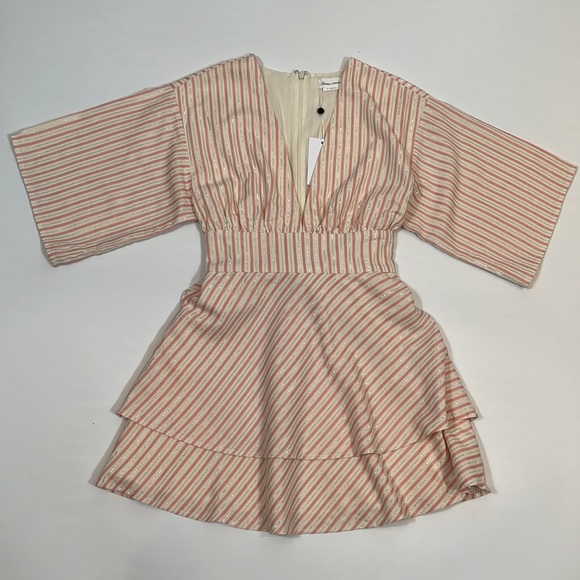 Lovers + Friends Dress XS Blush Pink Stripe Haven NWT Deep V Neckline - Picture 6 of 14